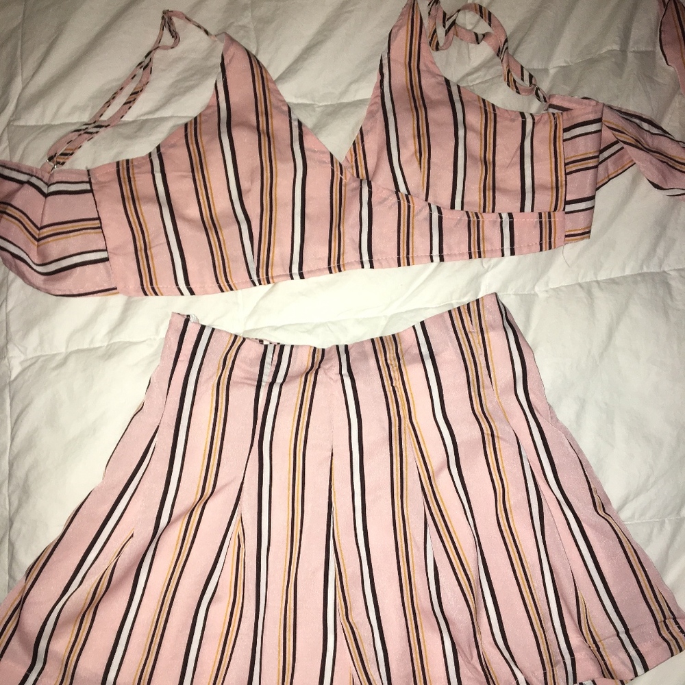 Two Piece Festival Striped Cropped Tie Cami/Shorts